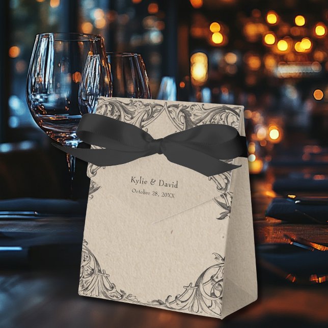 Victorian Bat Until Death Black & Tan Wedding Favor Box (Victorian Bat Until Death Black & Tan Wedding Favor Boxes)
