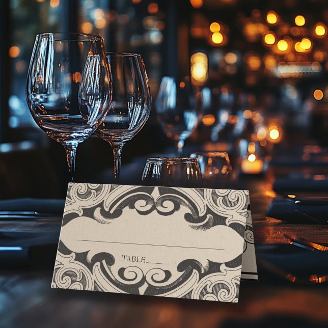 Victorian Bat Until Death Black & Tan Wedding Place Card (Victorian Bat Until Death Black & Tan Wedding Place Card)