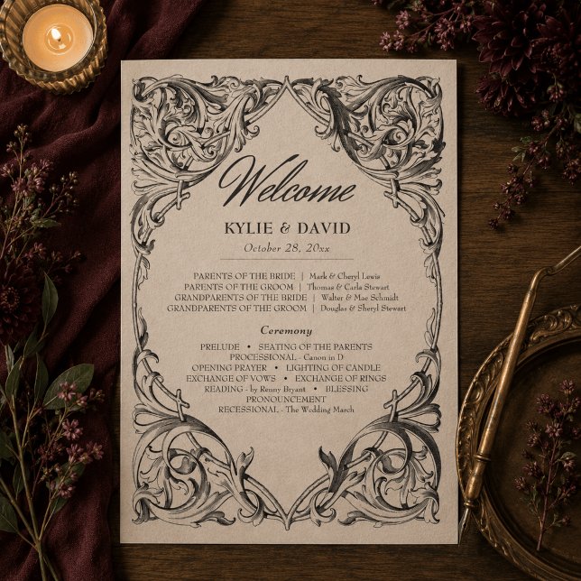 Victorian Bat Until Death Black & Tan Wedding Program (Creator Uploaded)