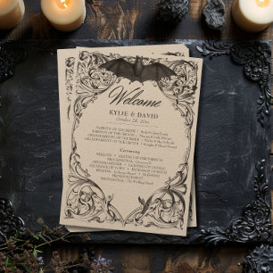 Victorian Bat Until Death Black & Tan Wedding Program