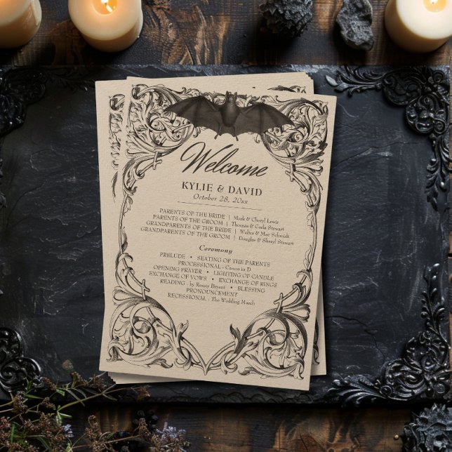 Victorian Bat Until Death Black & Tan Wedding Program (Victorian Bat Until Death Black & Tan Wedding Program)