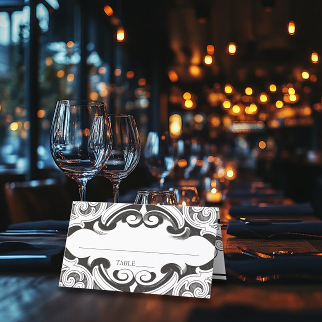 Victorian Bat Until Death Black & White Wedding Place Card (Creator Uploaded)