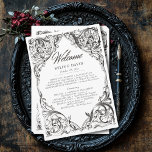 Victorian Bat Until Death Black & White Wedding Program<br><div class="desc">Elevate your gothic wedding with a Victorian-inspired wedding program that exudes timeless elegance and mystery. Designed to resemble an antique book binding, this stunning design features intricate a black and white lacey filigree, evoking the charm of a bygone era. Let your love story unfold with a program as unforgettable as...</div>