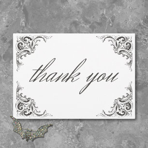 Victorian Bat Until Death Black White Wedding Thank You Card
