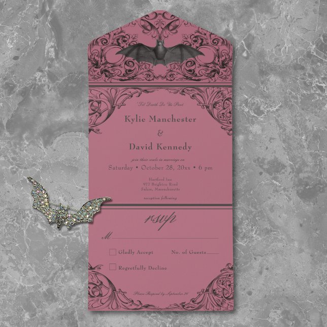 Victorian Bat Until Death Black Wine No Dinner All In One Invitation (Creator Uploaded)