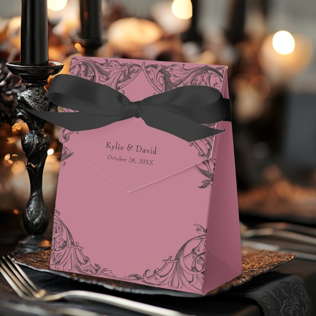 Victorian Bat Until Death Black & Wine Wedding Favor Box (Creator Uploaded)