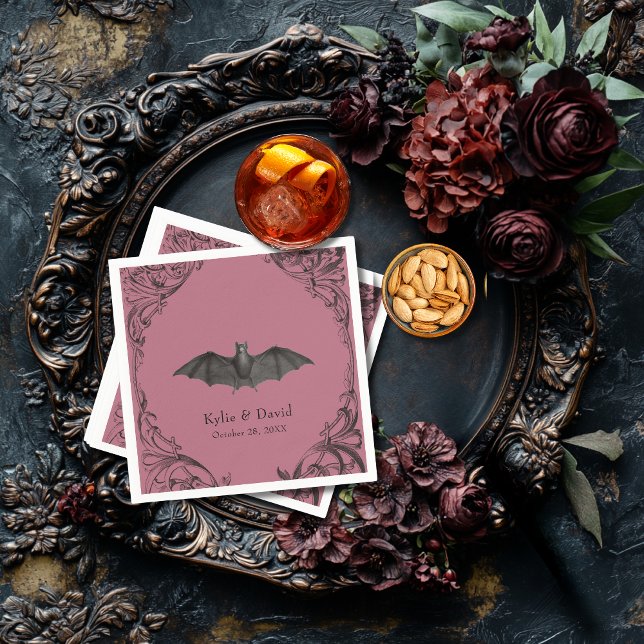 Victorian Bat Until Death Black & Wine Wedding Napkin (Creator Uploaded)