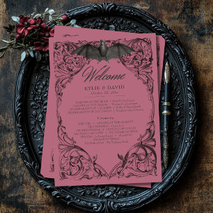Victorian Bat Until Death Black & Wine Wedding Program