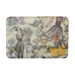 Victorian Bathing Beauty Kraken Vintage Surrealism Bath Mat