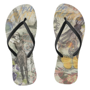 Victorian Bathing Beauty Kraken Vintage Surrealism Flip Flops