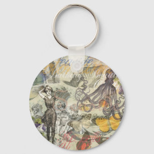 Victorian Bathing Beauty Kraken Vintage Surrealism Keychain