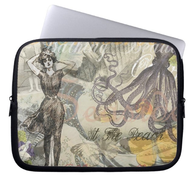 Victorian Bathing Beauty Kraken Vintage Surrealism Laptop Sleeve (Front)