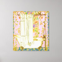 Victorian Bathtub Brass fixtures Pink Background 