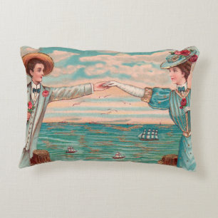 Victorian Beach Love Dressy Ocean Wedding Couple Accent Pillow