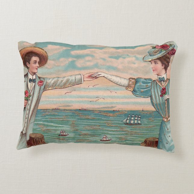 Victorian Beach Love Dressy Ocean Wedding Couple Accent Pillow (Back)