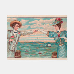 Victorian Beach Love Dressy Ocean Wedding Couple Doormat