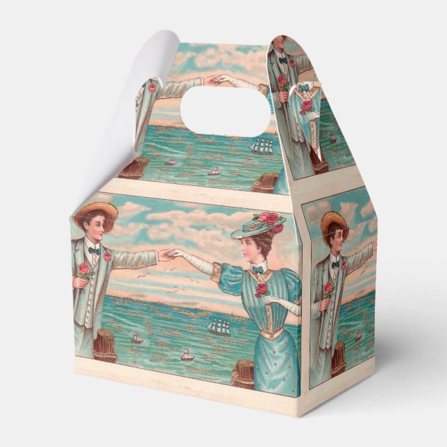 Victorian Beach Love Dressy Ocean Wedding Couple Favor Box (Front Side)