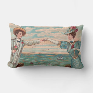 Victorian Beach Love Dressy Ocean Wedding Couple Lumbar Pillow