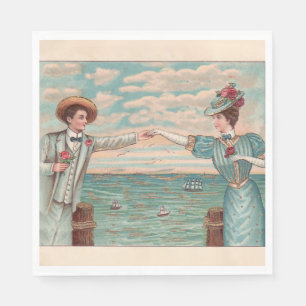 Victorian Beach Love Dressy Ocean Wedding Couple Napkin