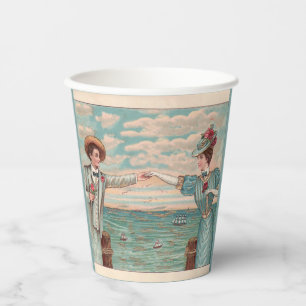 Victorian Beach Love Dressy Ocean Wedding Couple Paper Cups