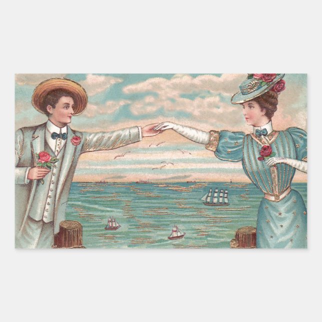 Victorian Beach Love Dressy Ocean Wedding Couple Sticker (Front)