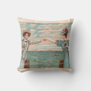 Victorian Beach Love Dressy Ocean Wedding Couple Throw Pillow