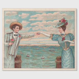 Victorian Beach Love Dressy Ocean Wedding Couple Wrapping Paper