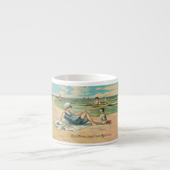 Victorian Beach Swim Girl Ocean Summer Vacation Espresso Cup (Front)