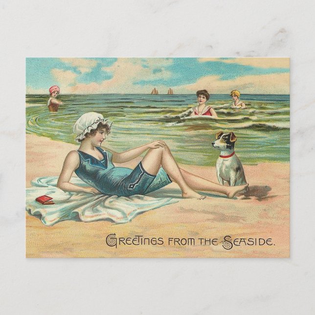 Victorian Beach Swim Girl Ocean Summer Vacation Postcard (Front)