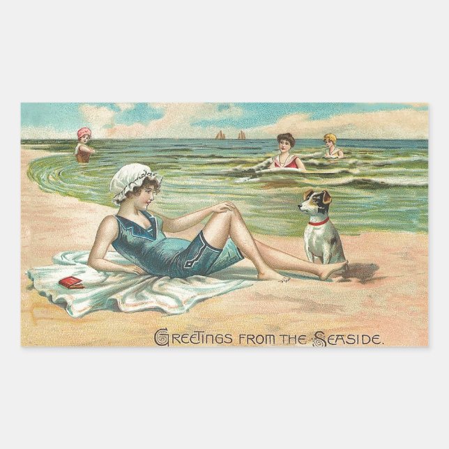 Victorian Beach Swim Girl Ocean Summer Vacation Sticker (Front)
