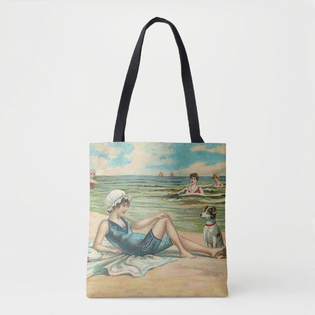 Victorian Beach Swim Girl Ocean Summer Vacation Tote Bag (Front)