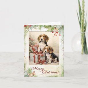 Victorian Beagle Puppy Christmas Holiday Card