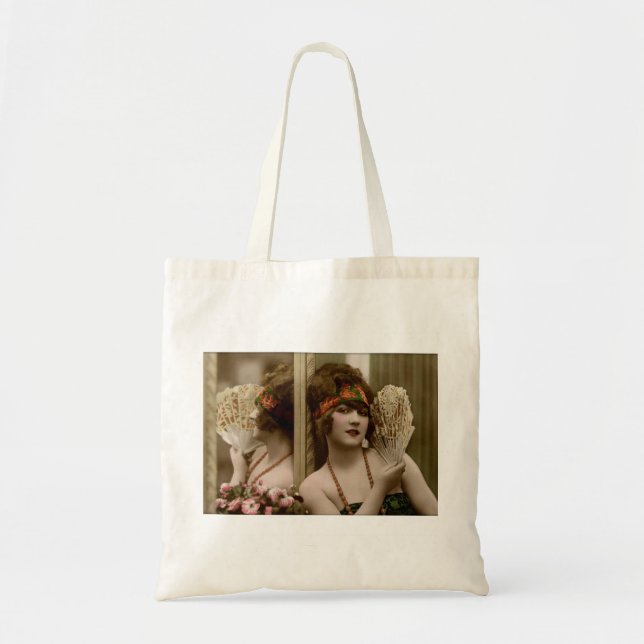 Victorian beauty with fan and reflection tote bag (Front)