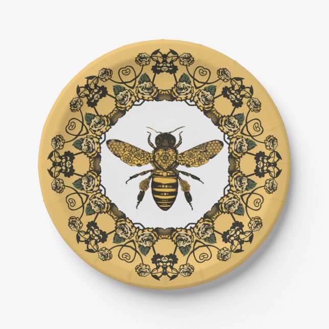Victorian Bee Honey Label Personalize Dinner Plate (Front)