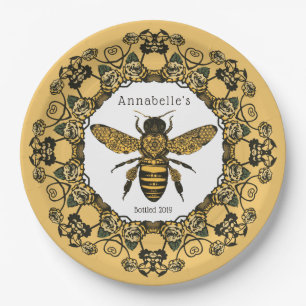 Victorian Bee Honey Label Personalize Paper Plate