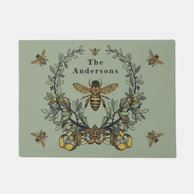 Victorian Bee Personalize Doormat (Front)