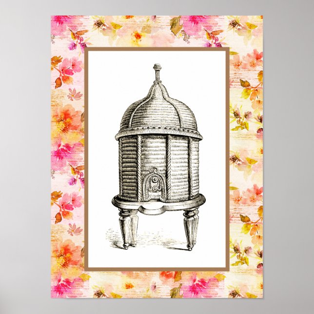 Victorian Beehive on Floral Poster (Front)