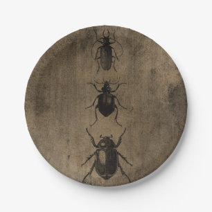 Victorian Beetle illustrations Grunge Halloween Paper Plate