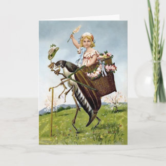 Victorian Beetle with Girl Christmas Card