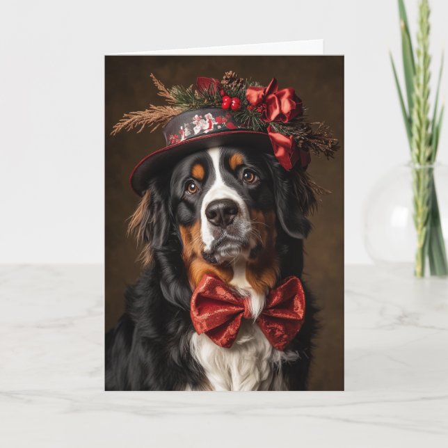 Victorian Bernese Mt. Dog Christmas Holiday Card (Front)