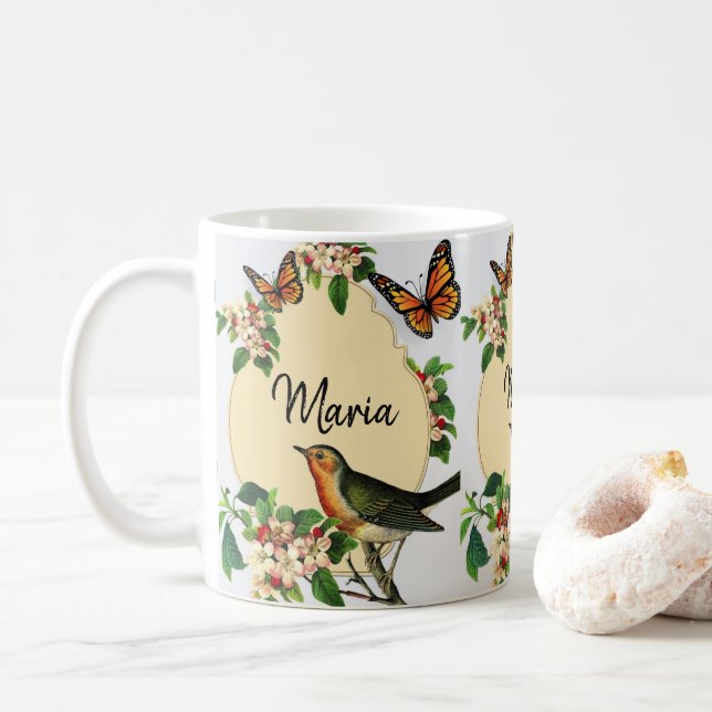 Victorian Bird Floral Mug (With Donut)