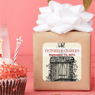 Victorian BirdCage Musical Love Bird Red Weddings Square Sticker