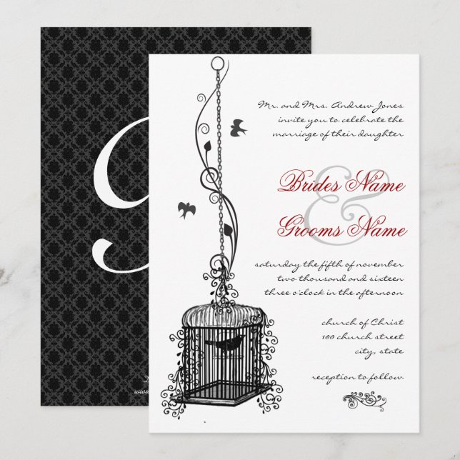 Victorian Birdcage Red Boho Wedding Invitations (Front/Back)