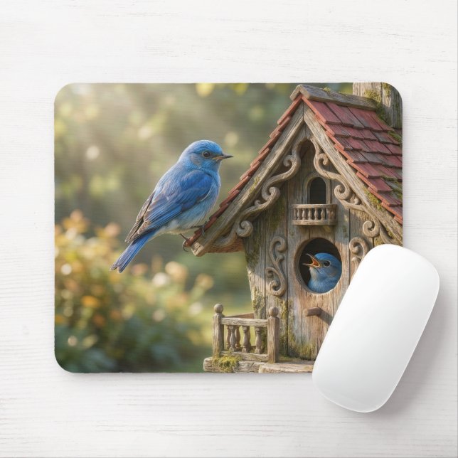 Victorian Birdhouse with Bluebirds Mouse Pad (With Mouse)