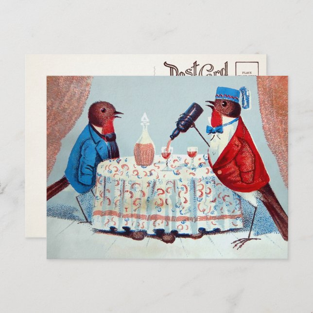 Victorian Birds with Wine Postcard (Front/Back)