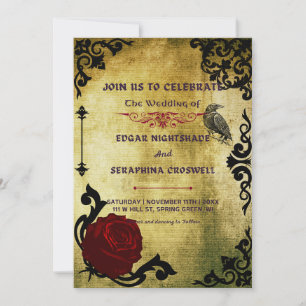 Victorian Black and Red Gothic Wedding Invitation