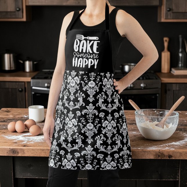 Victorian Black and White Damask Pattern Apron (Creator Uploaded)