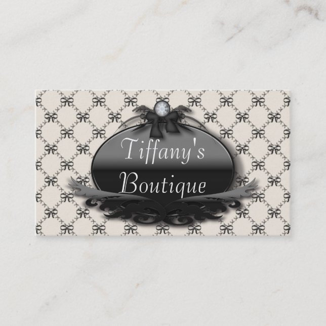 Victorian Black Bow Damask Fashion Business Cards (Front)