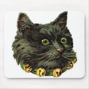 Victorian black cat with bell collar mouse pad