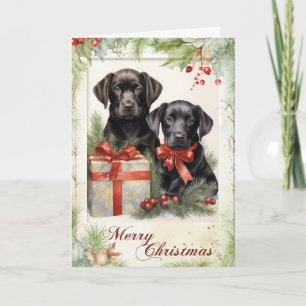 Victorian Black Labrador Puppy Christmas Holiday Card